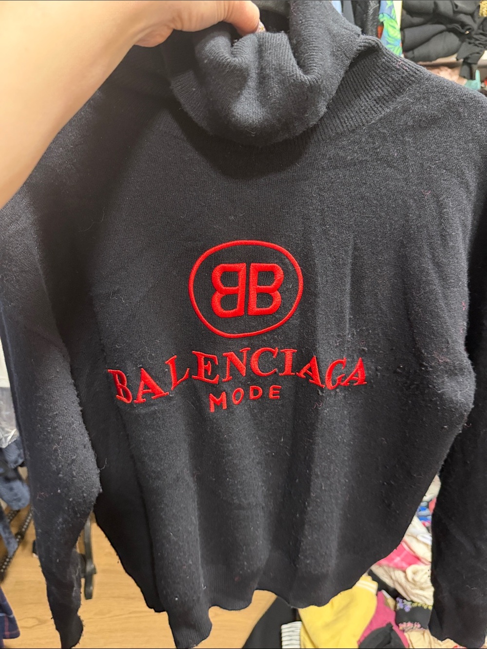 Balenciaga Black Turtleneck Sweater with Red Logo Embroidery - Picture 4 of 7